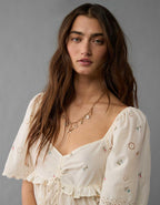 AE Flutter Sleeve Eyelet Babydoll Blouse