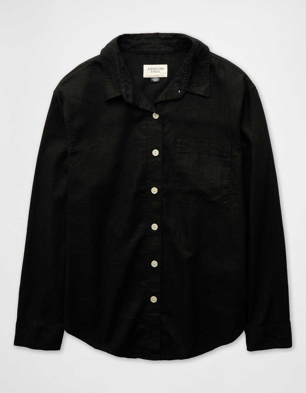 AE Oversized Linen-Blend Button-Up Shirt