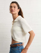 AE Short-Sleeve Collared Button-Up Cardigan