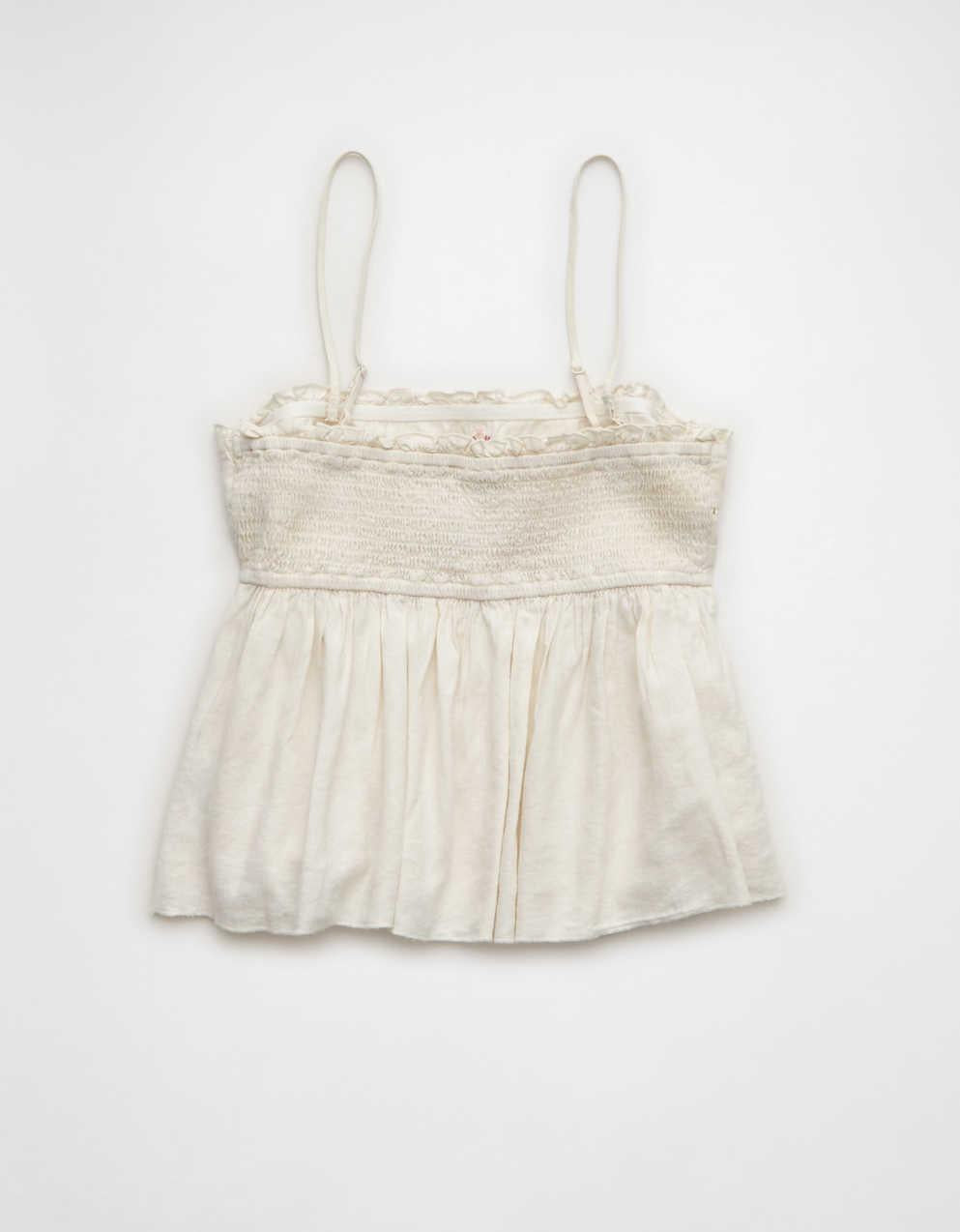 AE Embroidered Strapless Babydoll Linen-Blend Tube Top
