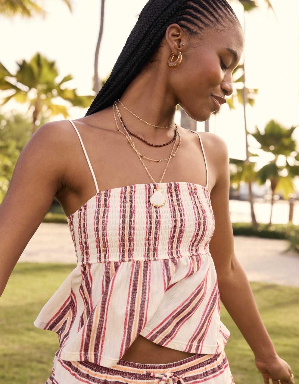 AE Sunchaser Babydoll Smocked Tank Top