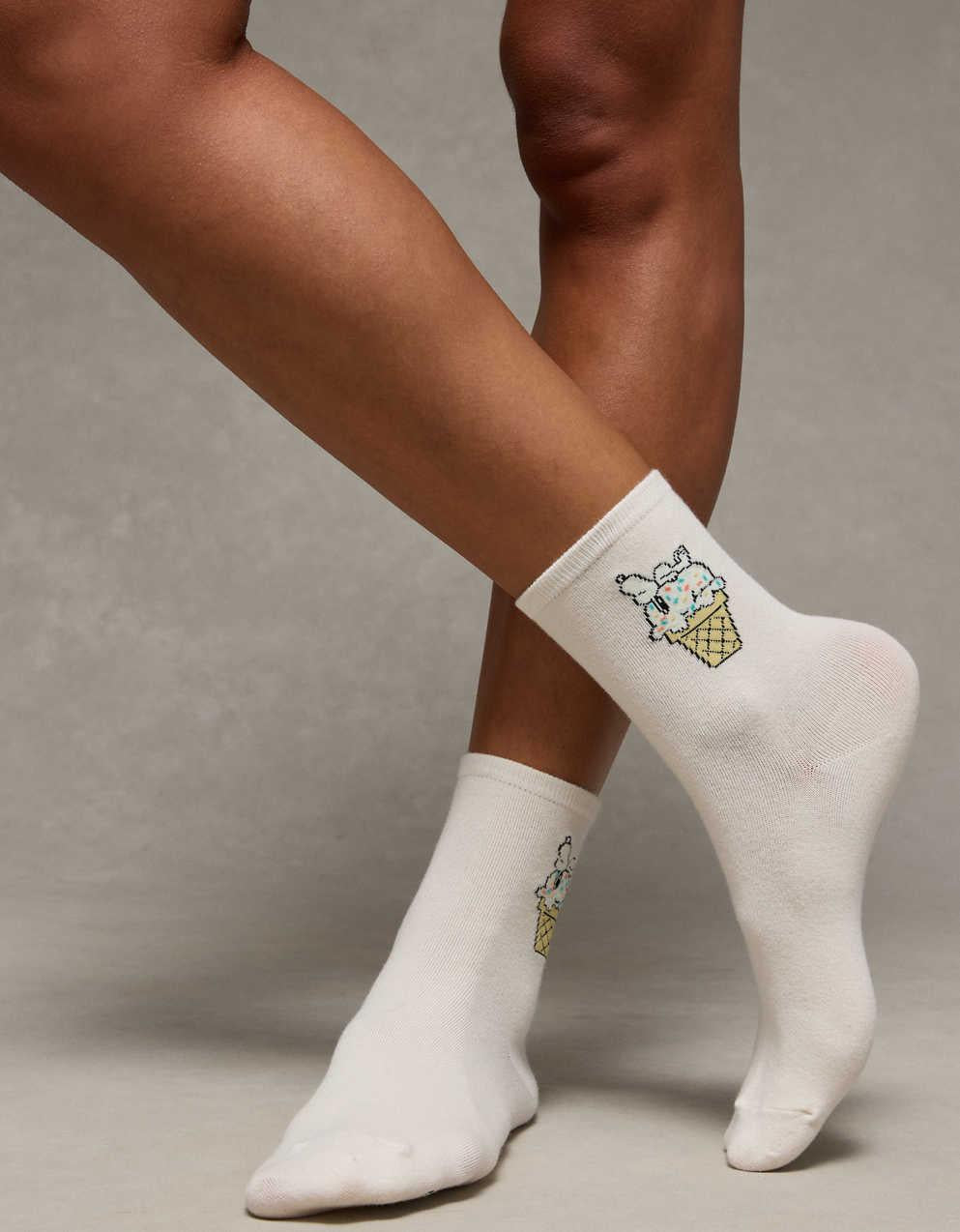 AE Snoopy Graphic Cropped Crew Socks 2-Pack