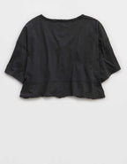 Aerie Happiest Cropped V Neck T-Shirt