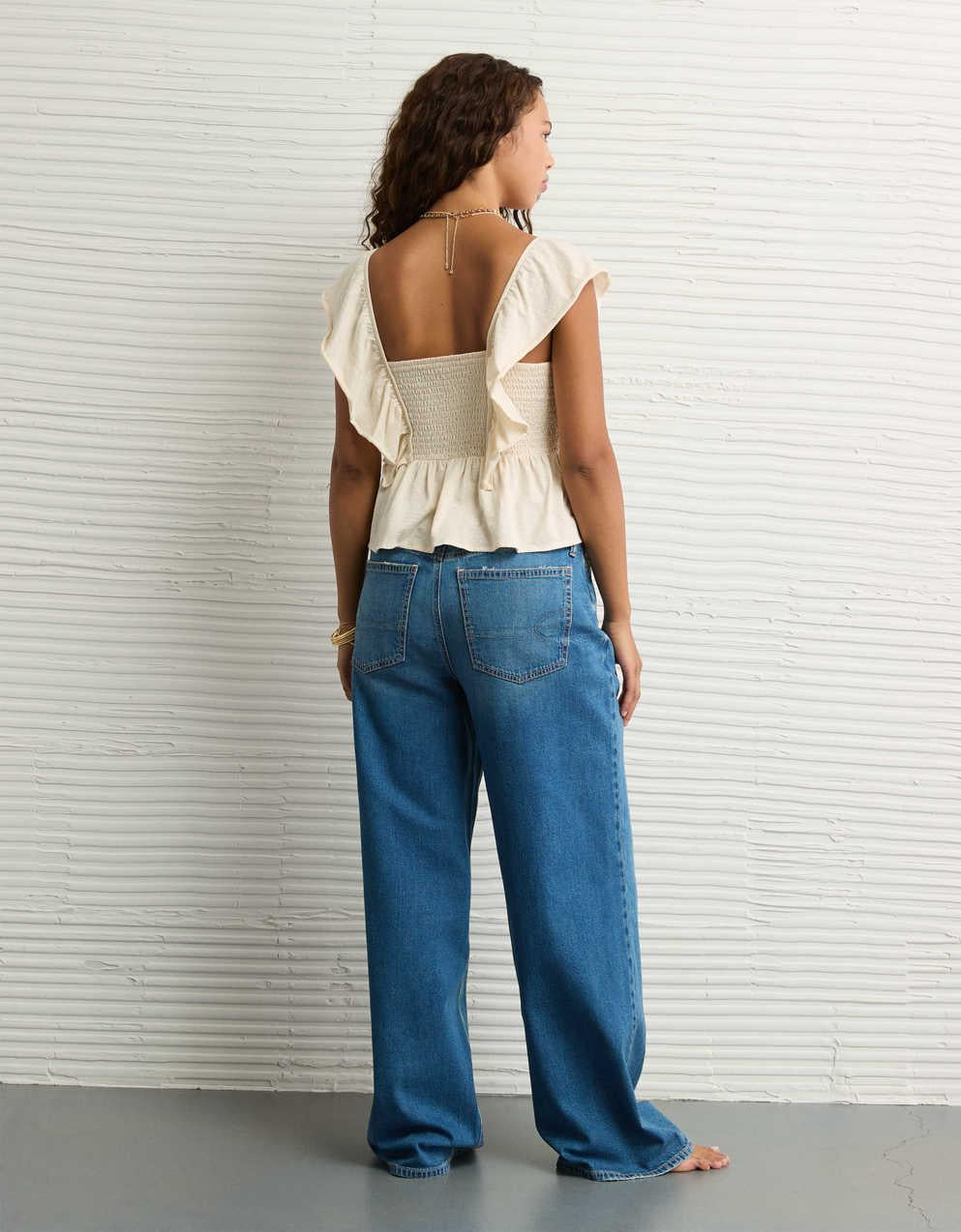 AE Sunchaser Knit Flutter Sleeve Babydoll Shirt
