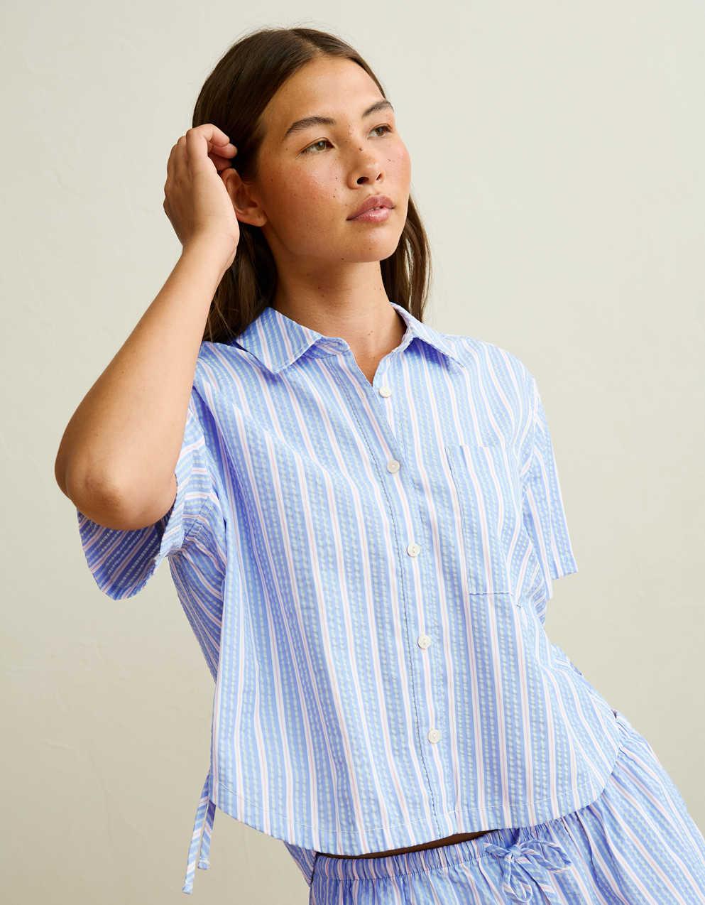 AE Short-Sleeve Side-Tie Button-Up Shirt
