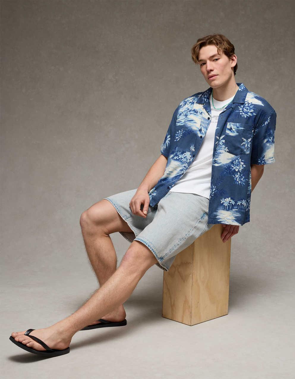 AE Relaxed Fit Camp Collar Button-Up Shirt