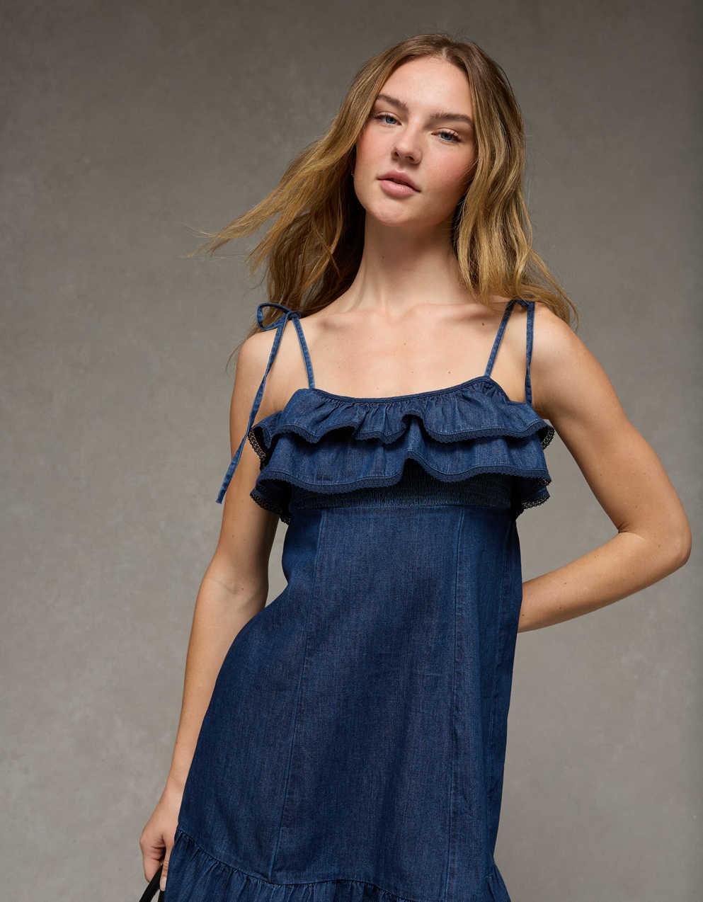 AE Ruffle Tie-Strap Mini Dress