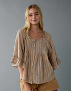 AE Linen-Blend Ruffle Blouse