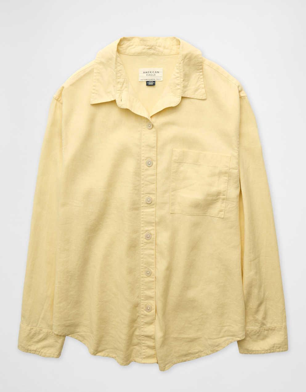 AE Oversized Linen-Blend Button-Up Shirt