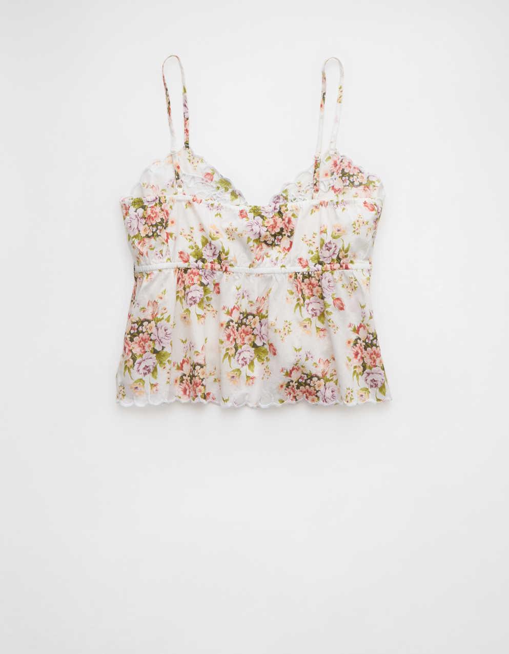AE Tie Front Embroidered Tank Top