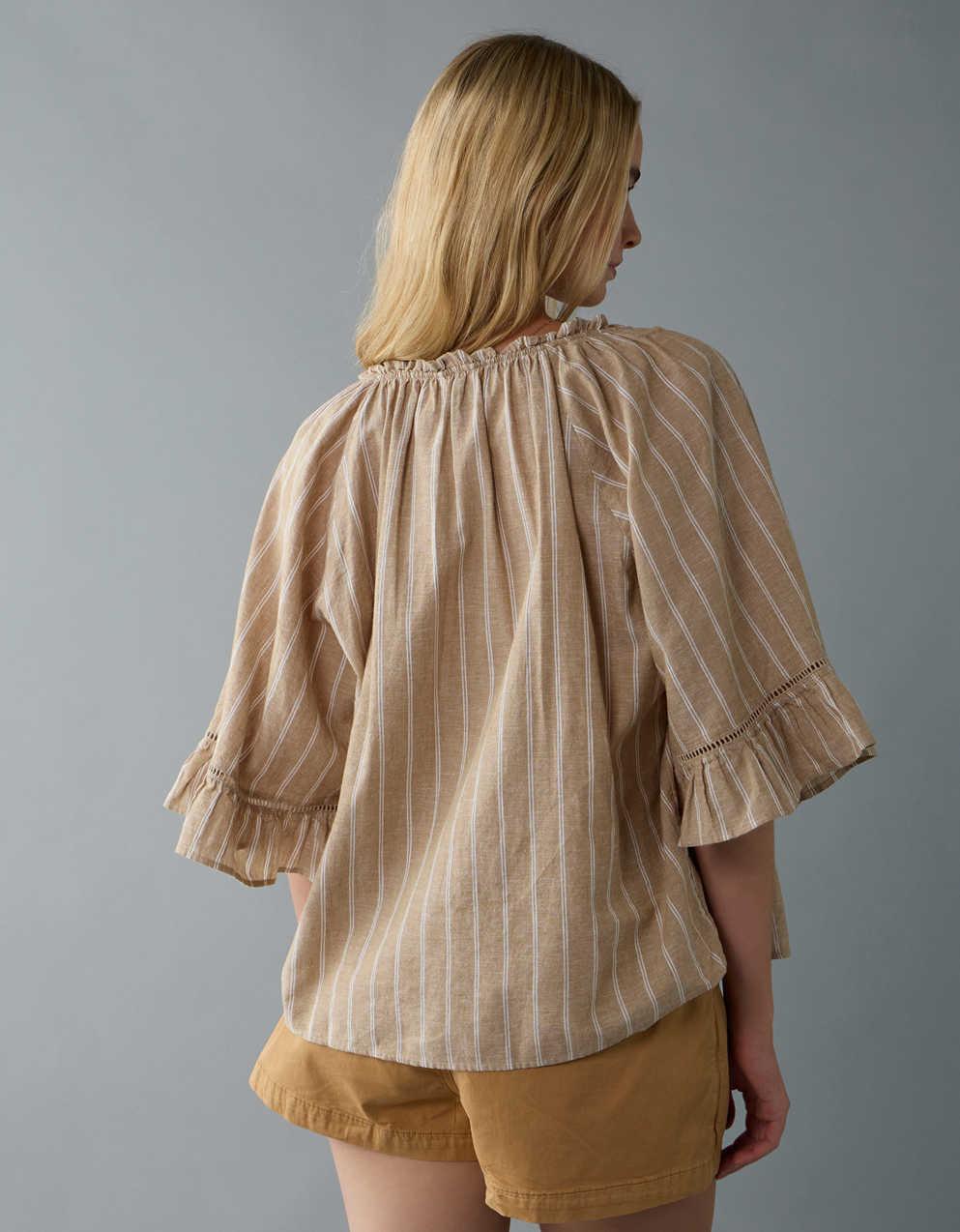 AE Linen-Blend Ruffle Blouse
