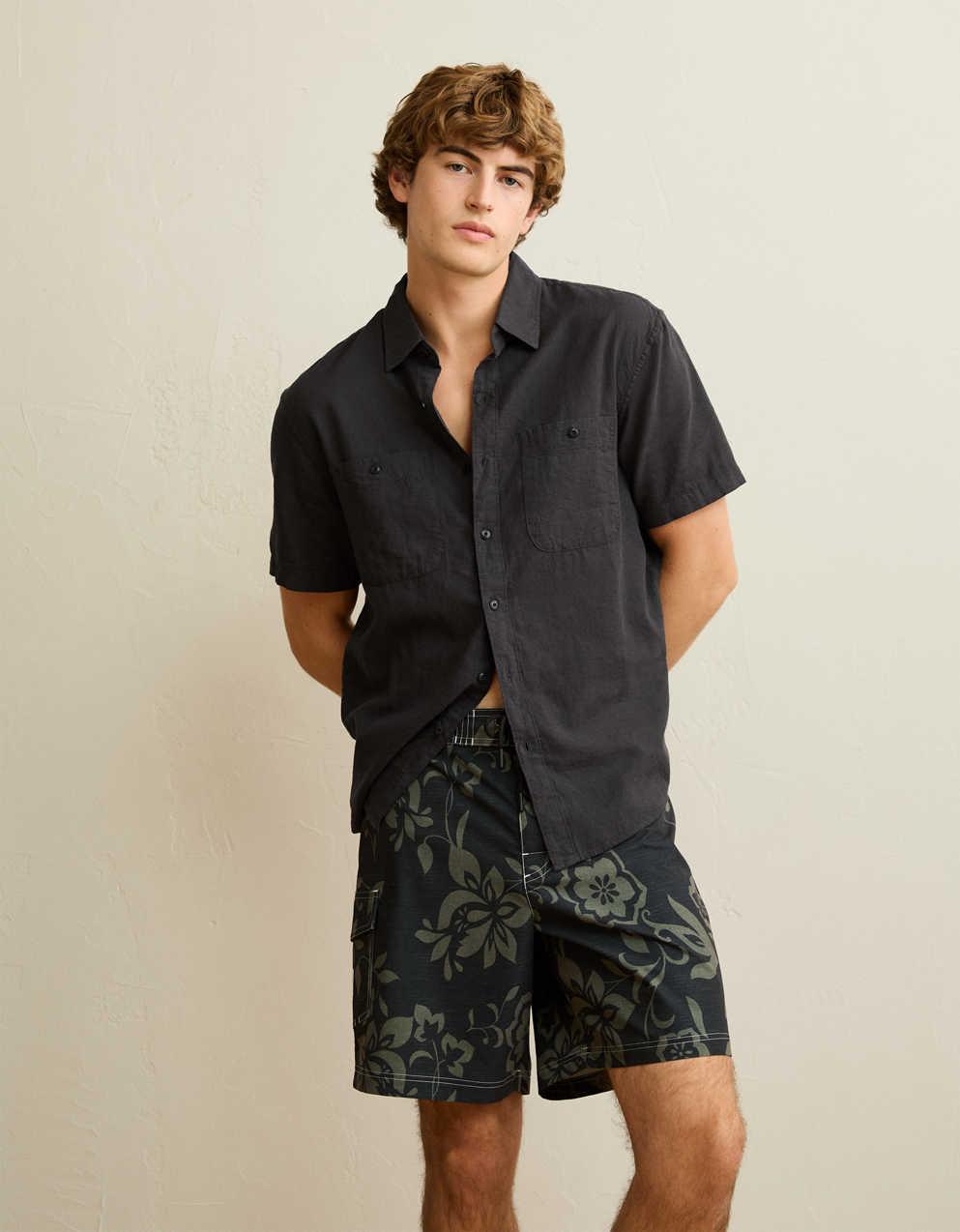 AE Standard Fit Linen-Blend Button-Up Shirt