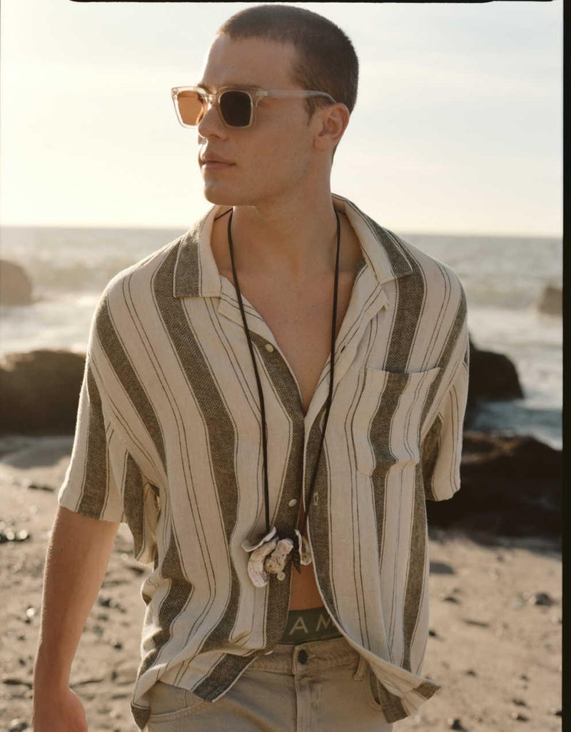AE Poolside Linen-Blend Striped Button-Up Shirt
