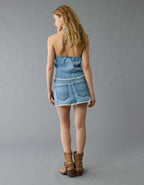 AE Stretch Low-Rise Crochet Denim Micro Skort