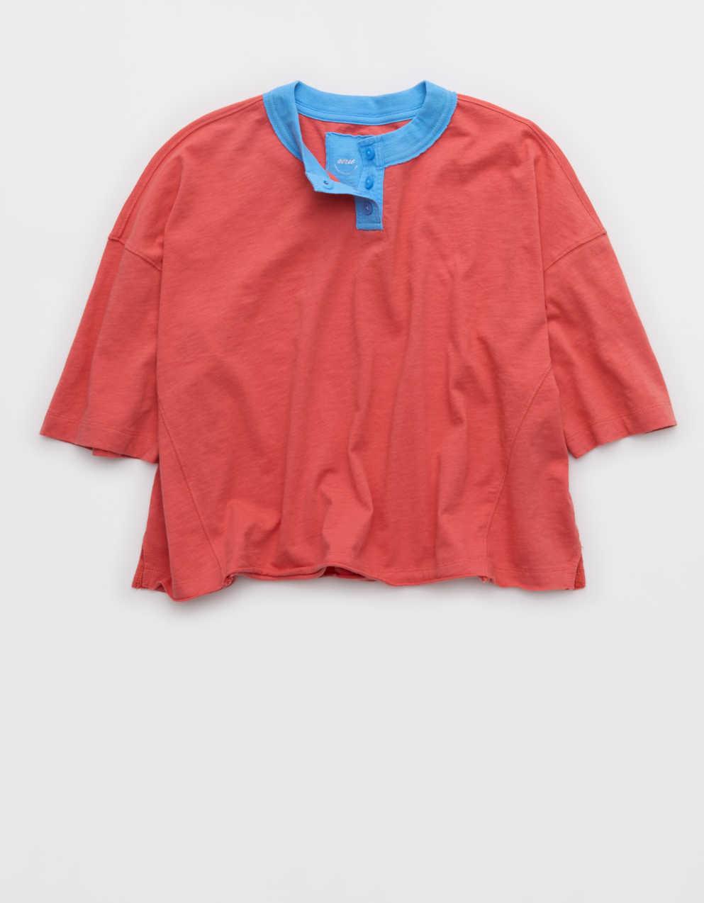 Aerie Remix Henley Cropped T-Shirt