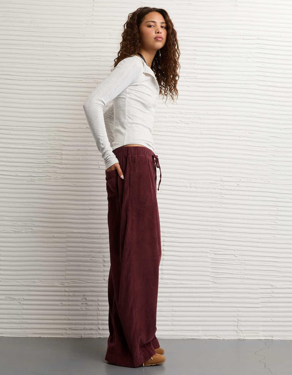 AE Stretch Corduroy Low-Rise Baggy Wide-Leg Pant