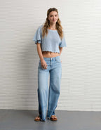 AE Off-the-Shoulder Cropped Crochet Tee
