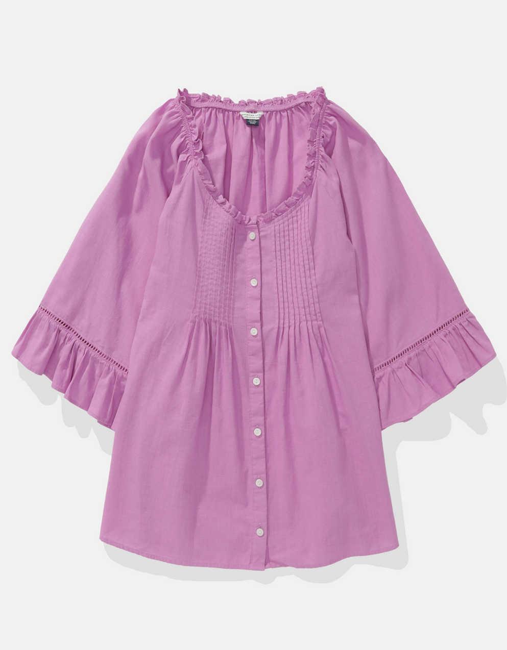 AE Linen-Blend Ruffle Blouse
