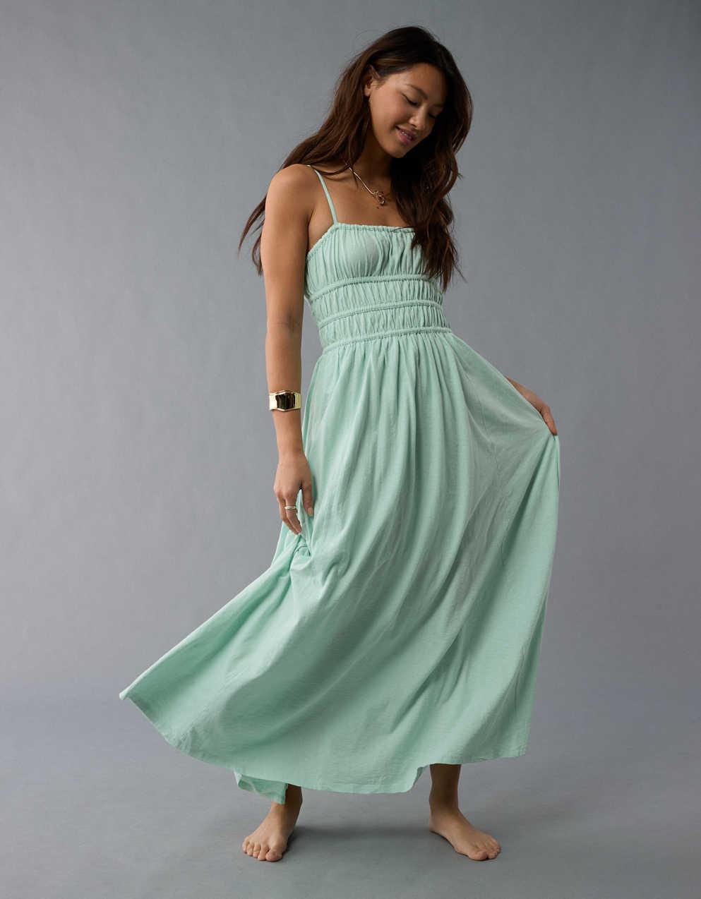 AE Sunchaser Knit Smocked Bodice Midi Dress