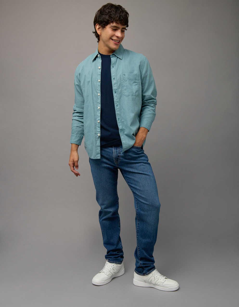 AE Standard Fit Linen-Blend Button-Up Shirt