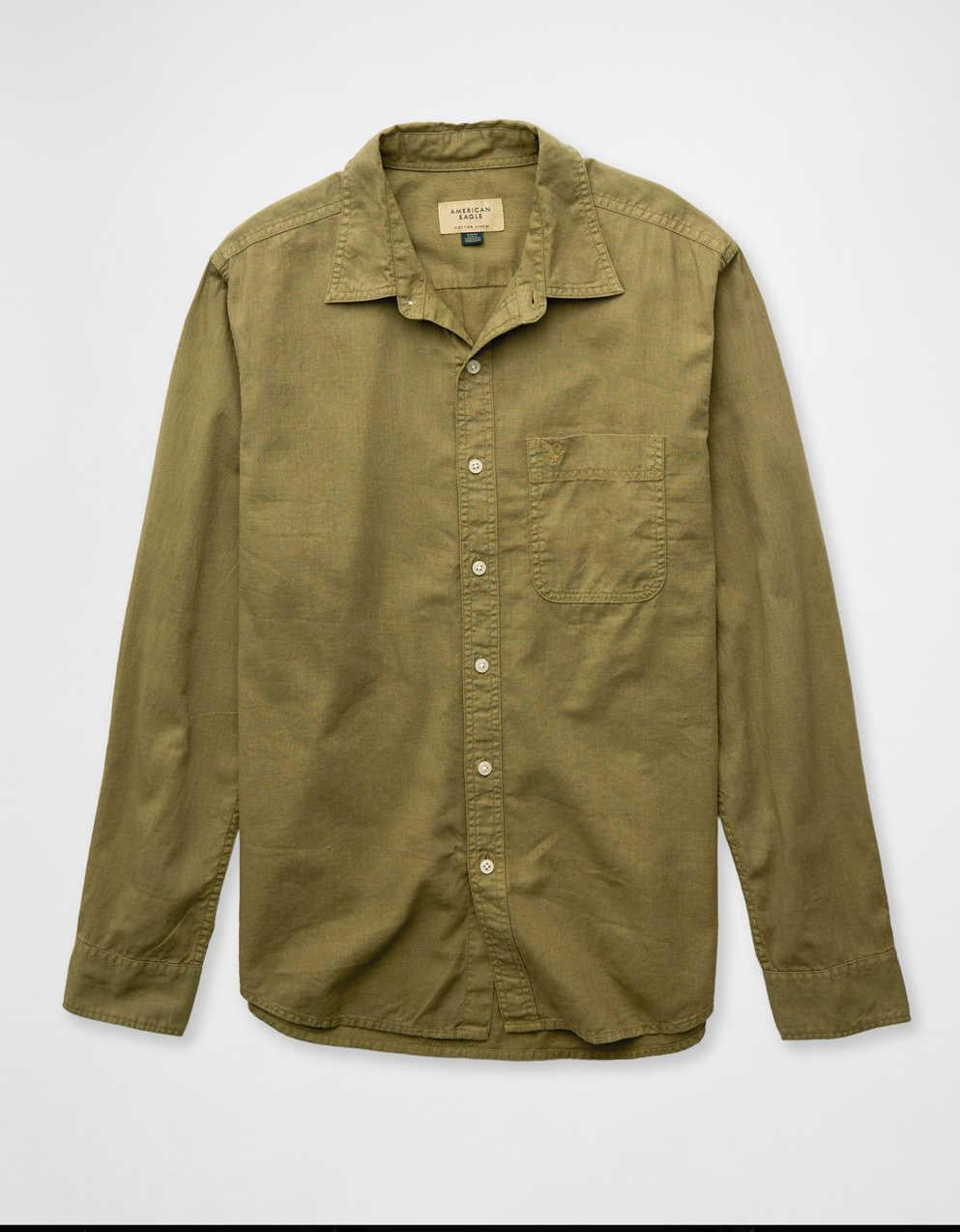 AE Standard Fit Linen-Blend Button-Up Shirt
