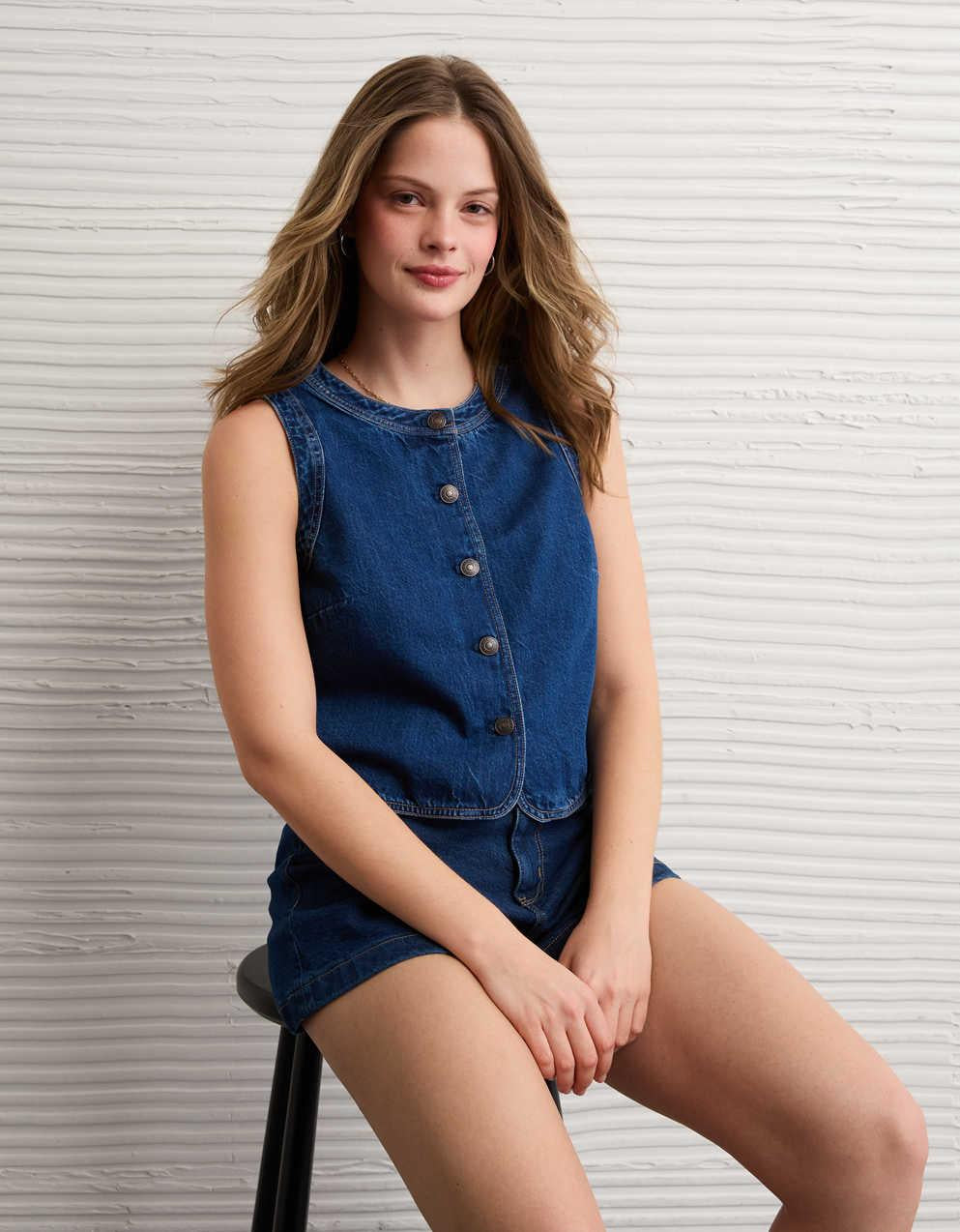 AE High-Neck Denim Vest