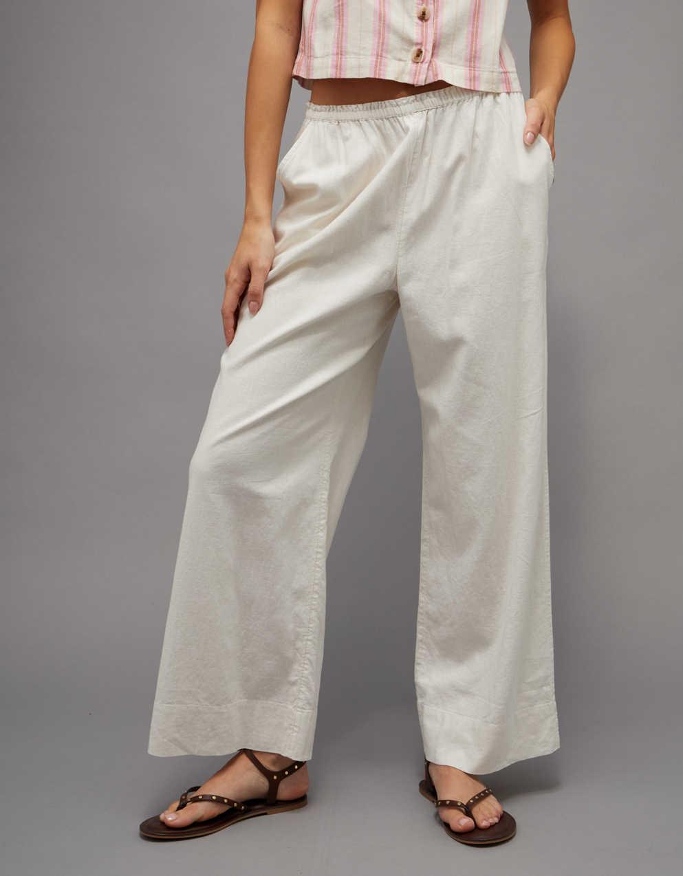 AE Linen-Blend Wide-Leg Pant