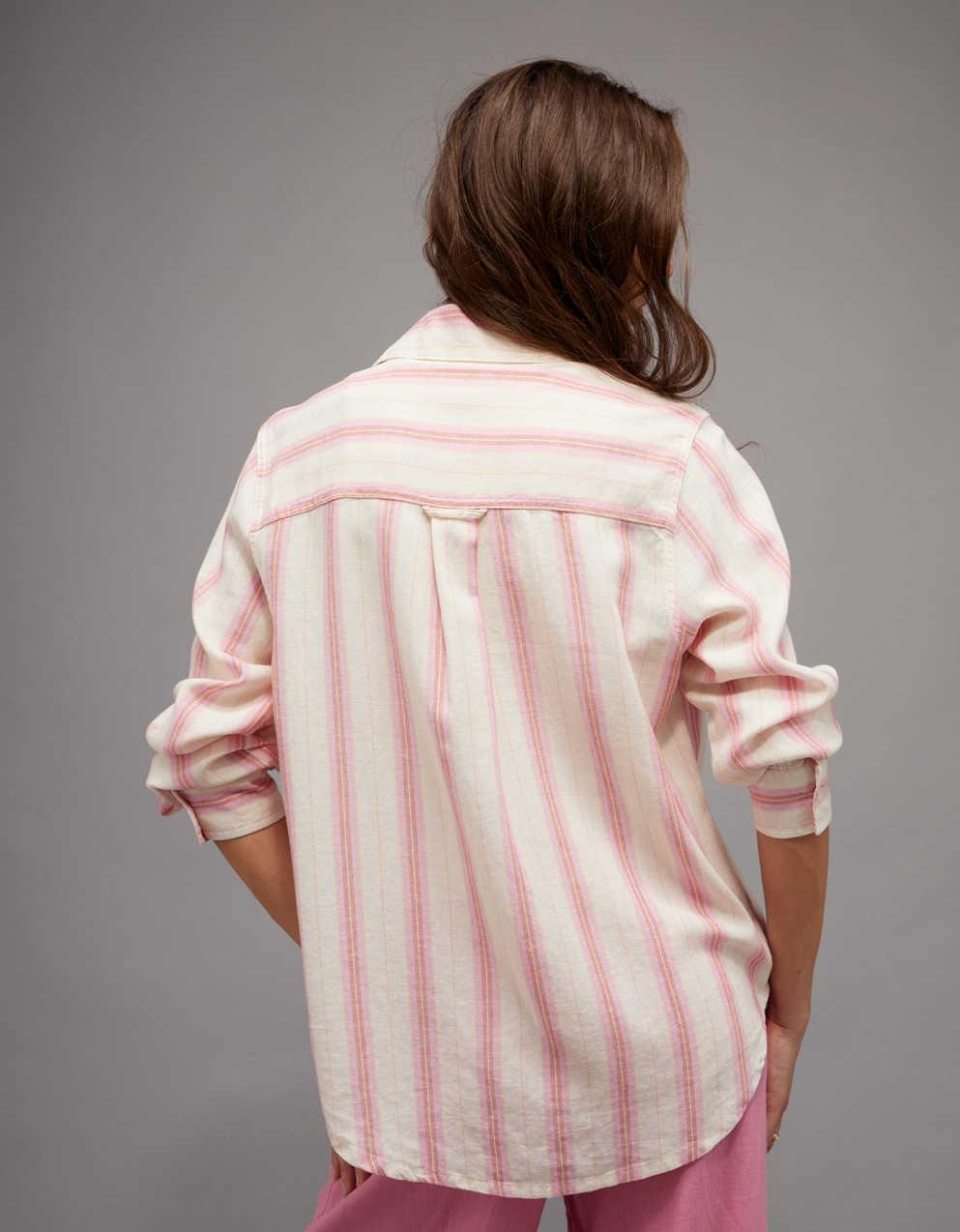 AE Bestie Linen-Blend Button-Up Shirt
