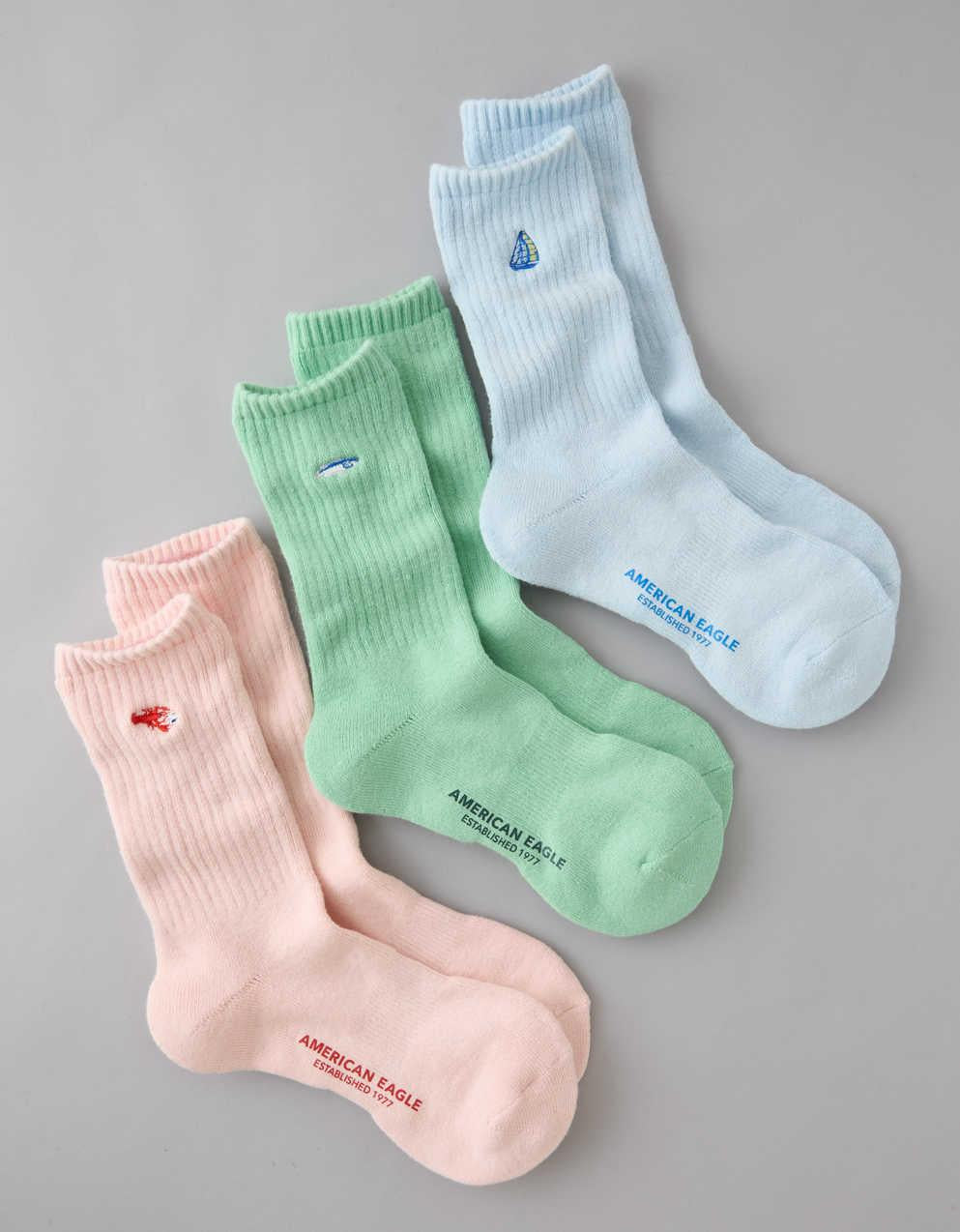 AE Embroidered Terry Crew Socks 3-Pack