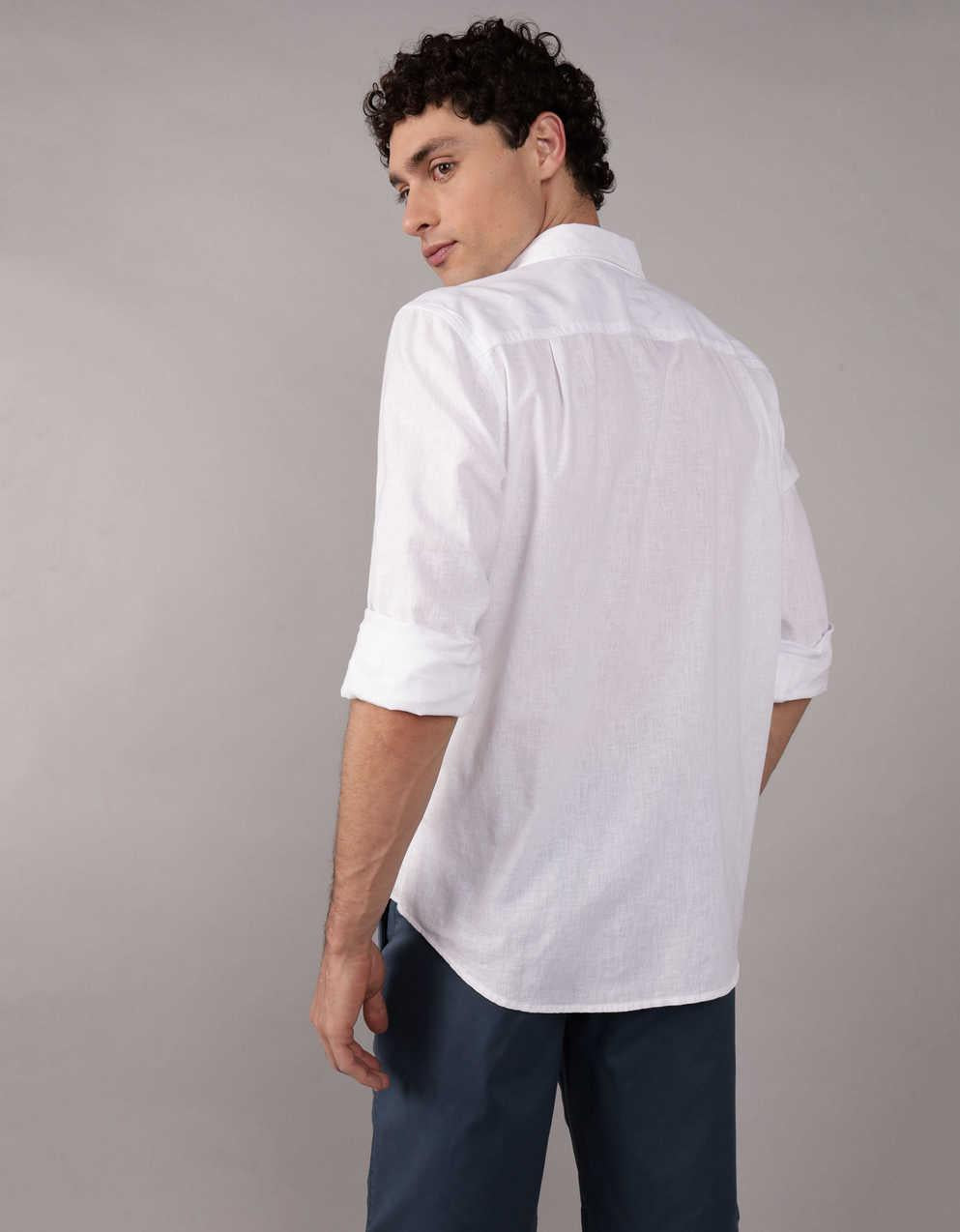 AE Long-Sleeve Linen-Blend Button-Up Shirt