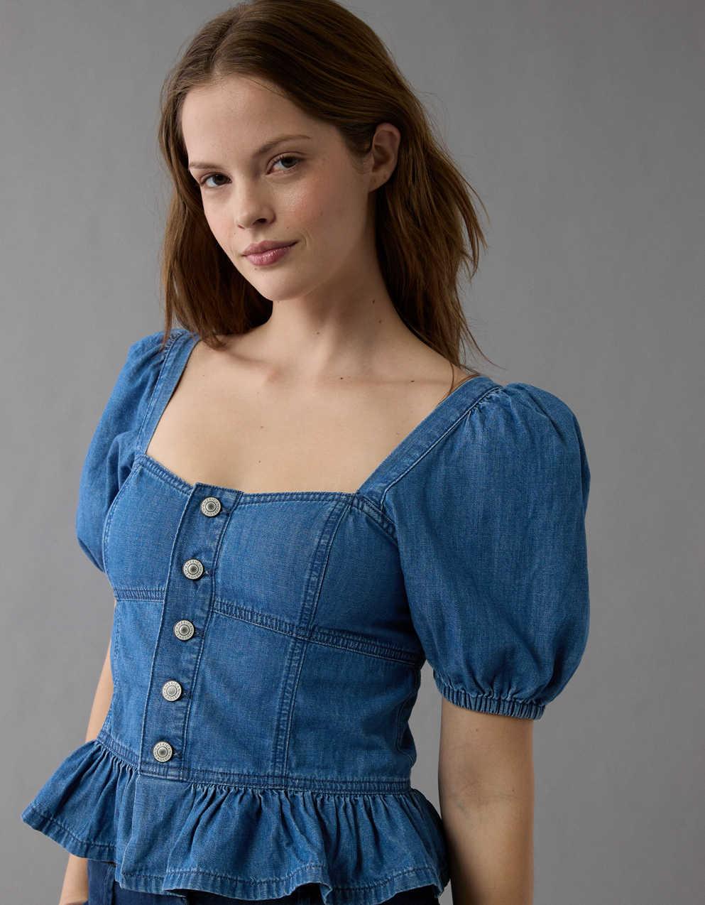 AE Denim Puff Sleeve Shirt