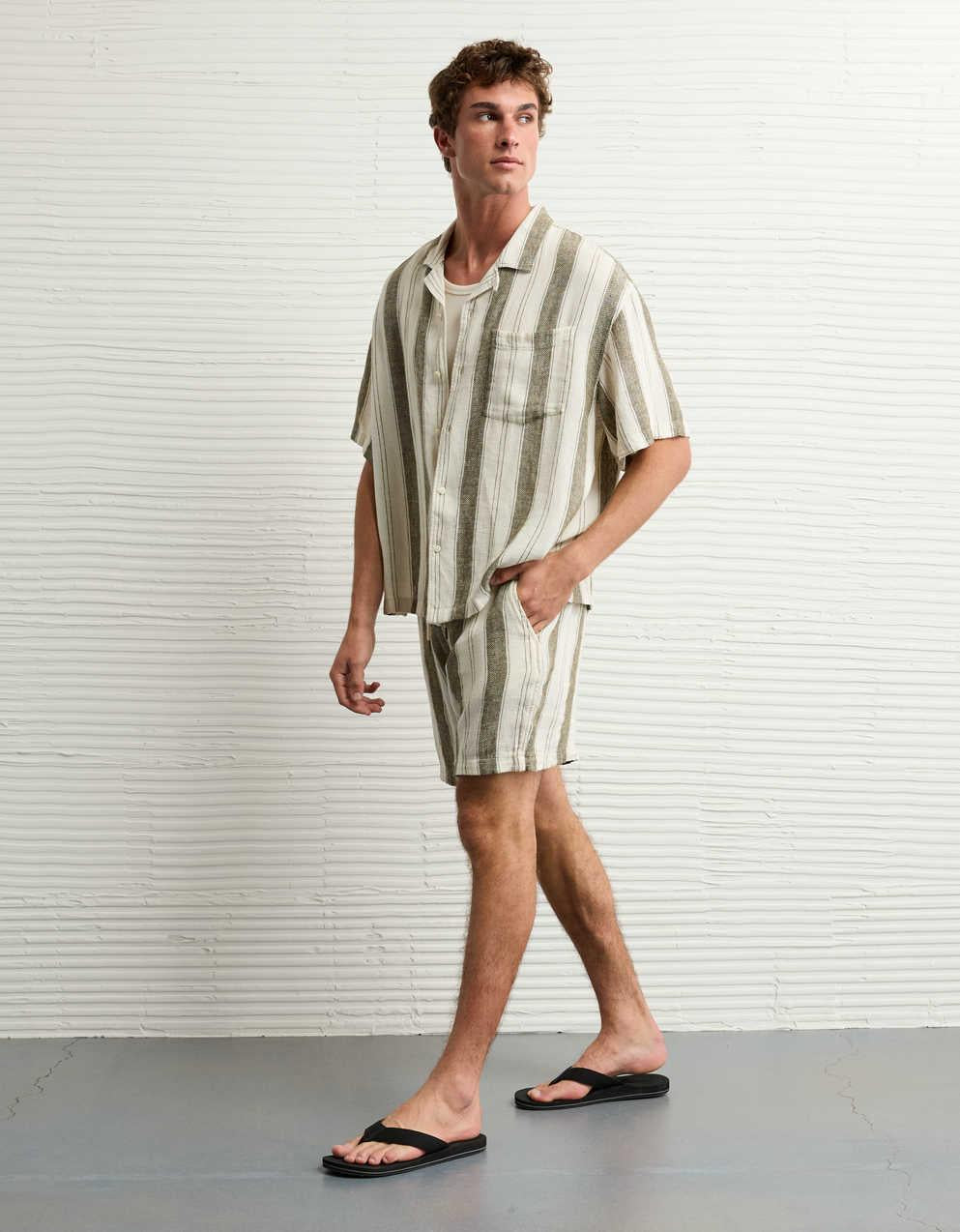 AE Poolside Linen-Blend Striped Button-Up Shirt