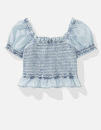 AE High Neck Puff Sleeve Smocked T-Shirt