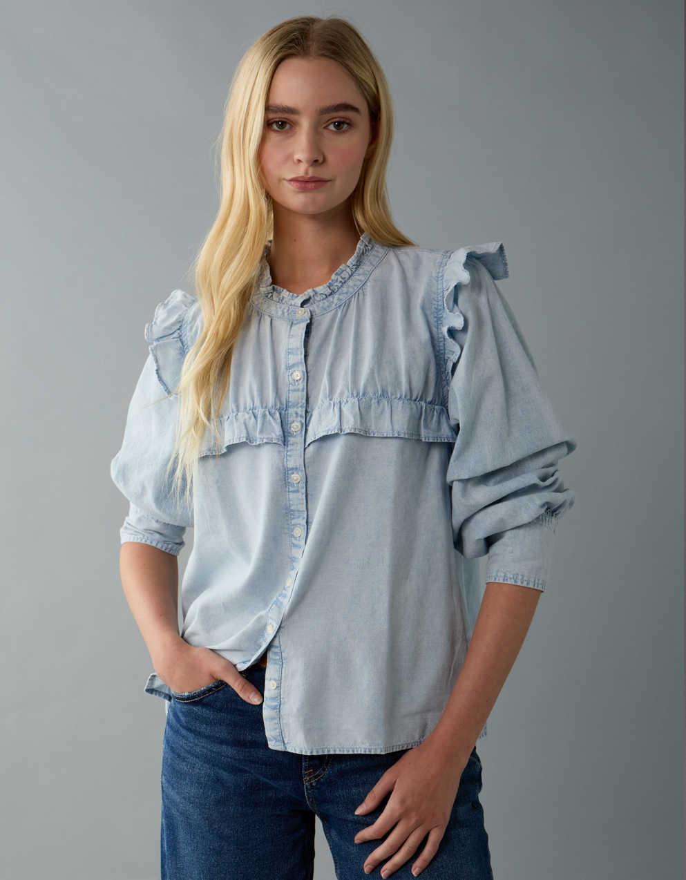 AE Ruffle Denim Blouse