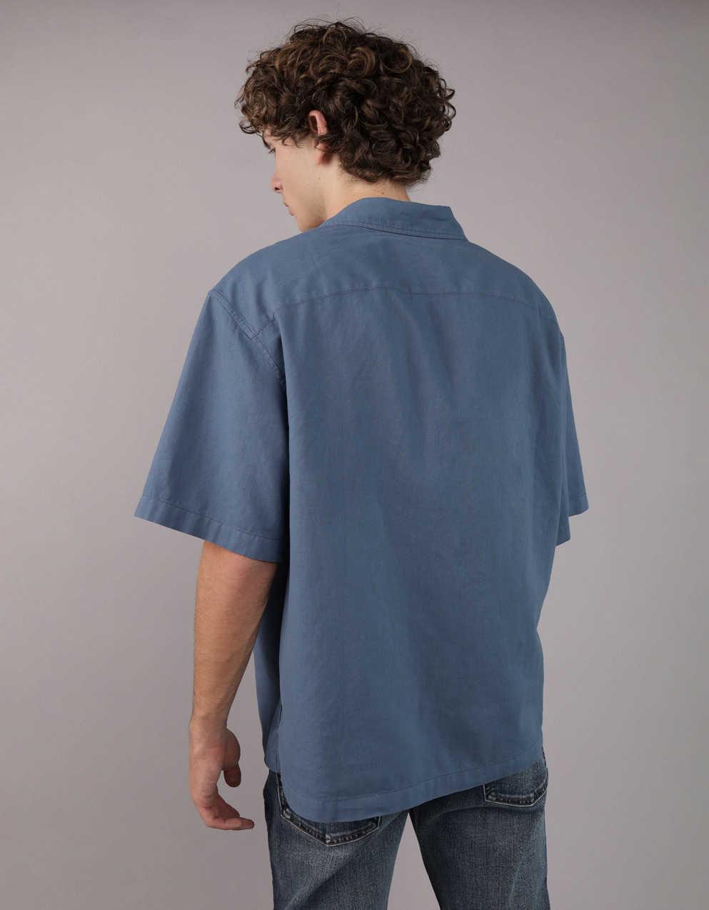 AE Poolside Linen-Blend Button-Up Shirt