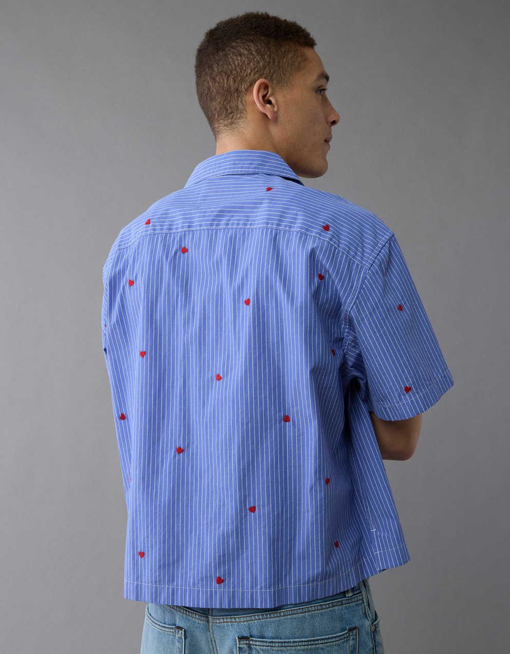 AE Pride Poolside Embroidered Striped Button-Up Shirt