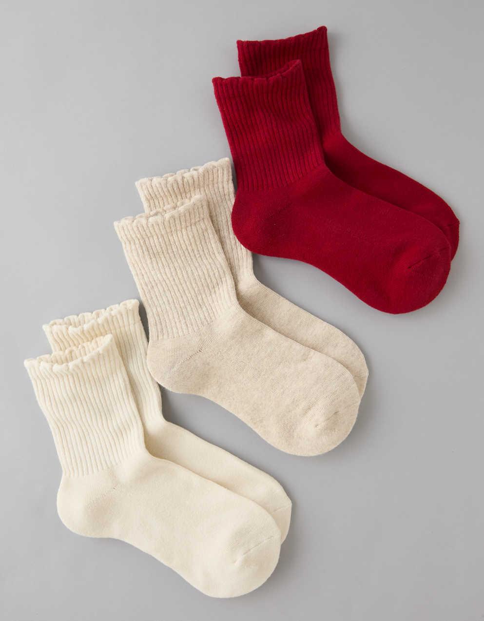 AE Scalloped Cropped Crew Socks 3-Pack