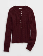 Aerie Cotton Cable Henley Sweater