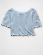 AE Off-the-Shoulder Cropped Crochet Tee