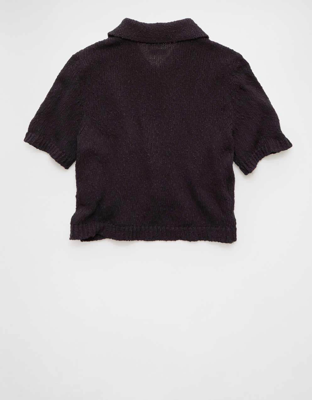 AE Short-Sleeve Collared Button-Up Cardigan