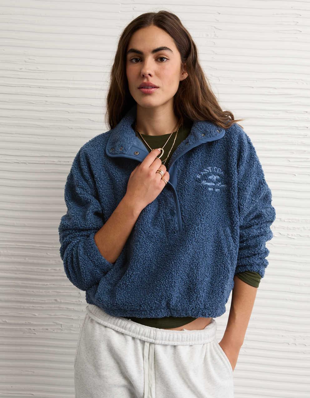 AE Sherpa Fleece Graphic Henley Sweatshirt