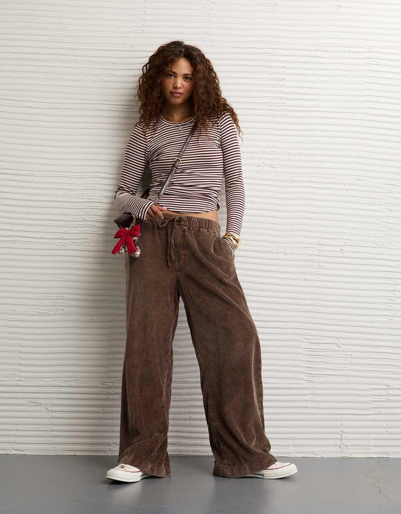 AE Stretch Corduroy Low-Rise Baggy Wide-Leg Pant
