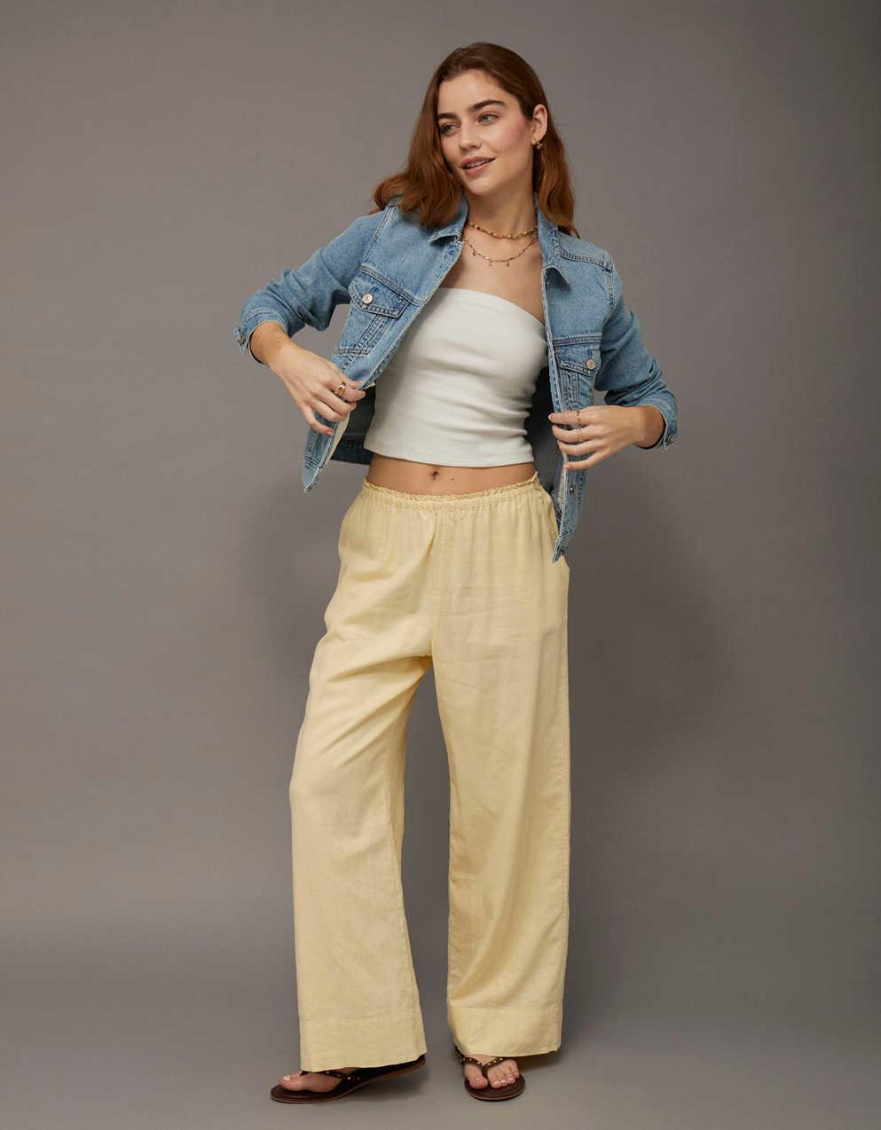 AE Linen-Blend Wide-Leg Pant