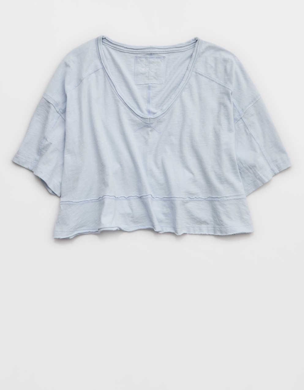 Aerie Happiest Cropped V Neck T-Shirt