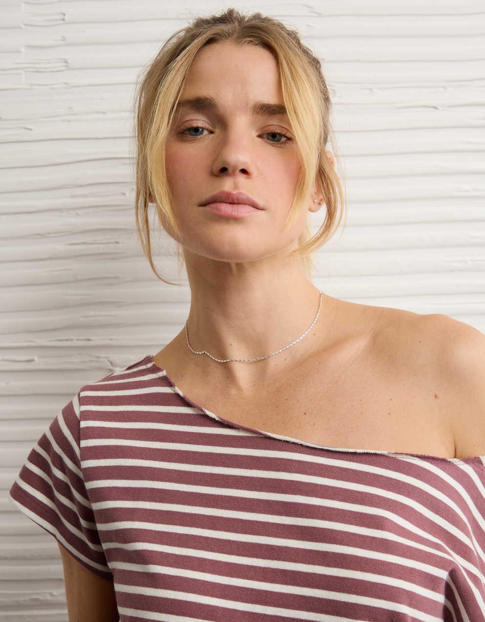 AE Off-the-Shoulder Striped T-Shirt