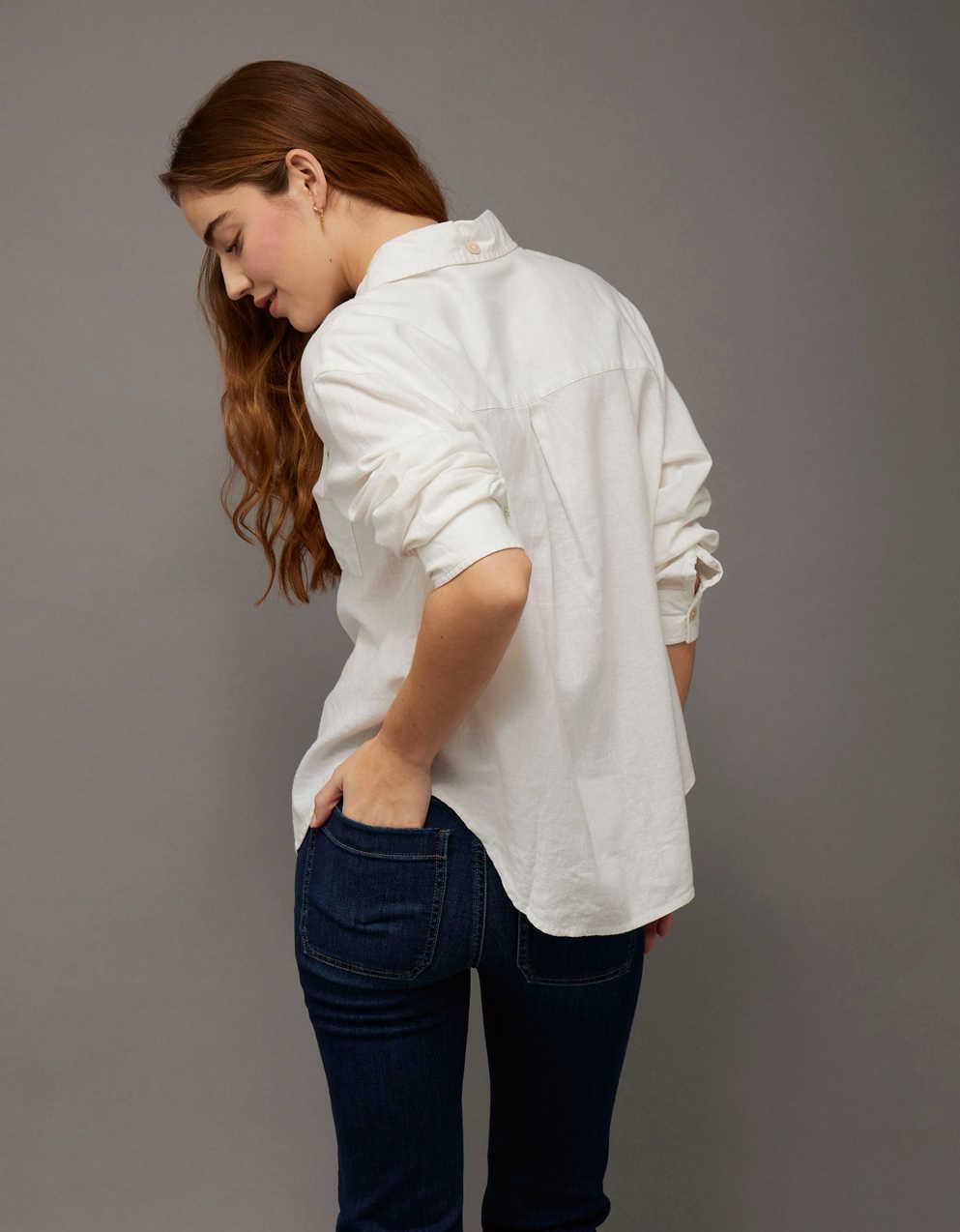 AE Oversized Linen-Blend Button-Up Shirt