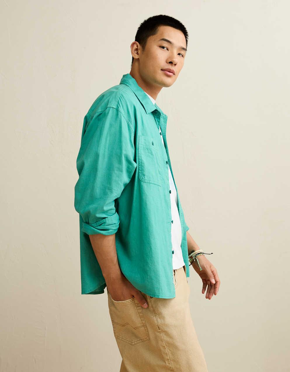 AE Relaxed Fit Linen-Blend Button-Up Shirt