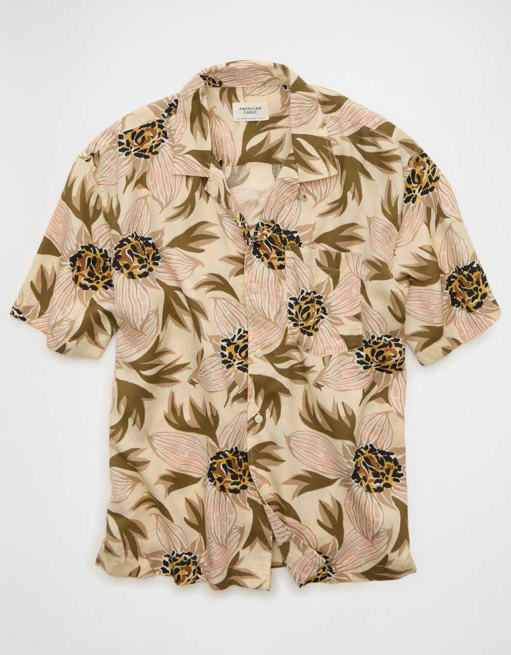 AE Relaxed Fit Camp Collar Button-Up Shirt