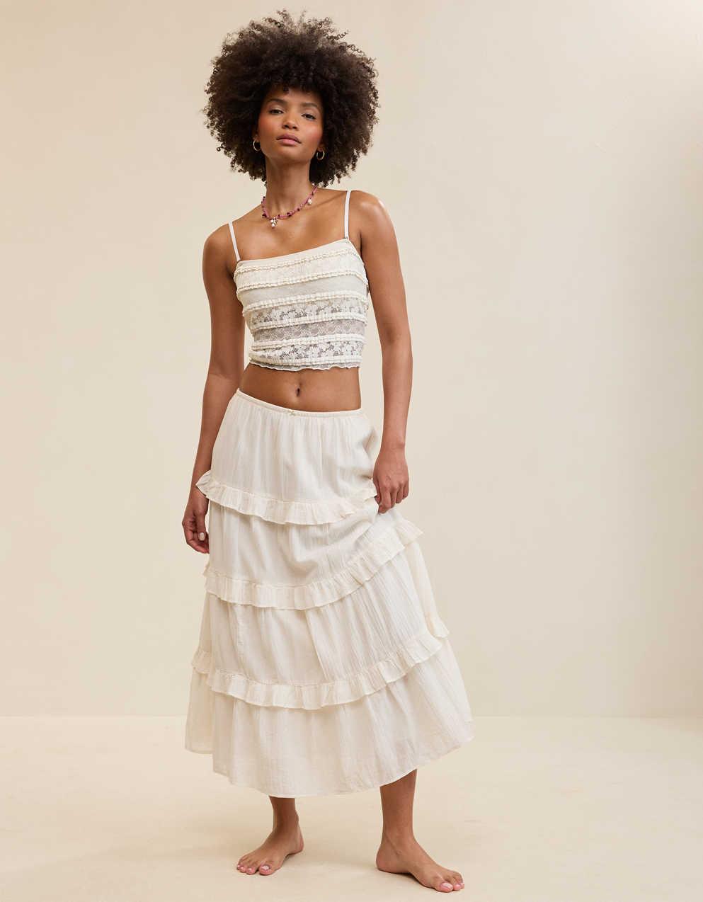 Aerie Ready To Ruffle Tiered Midaxi Skirt