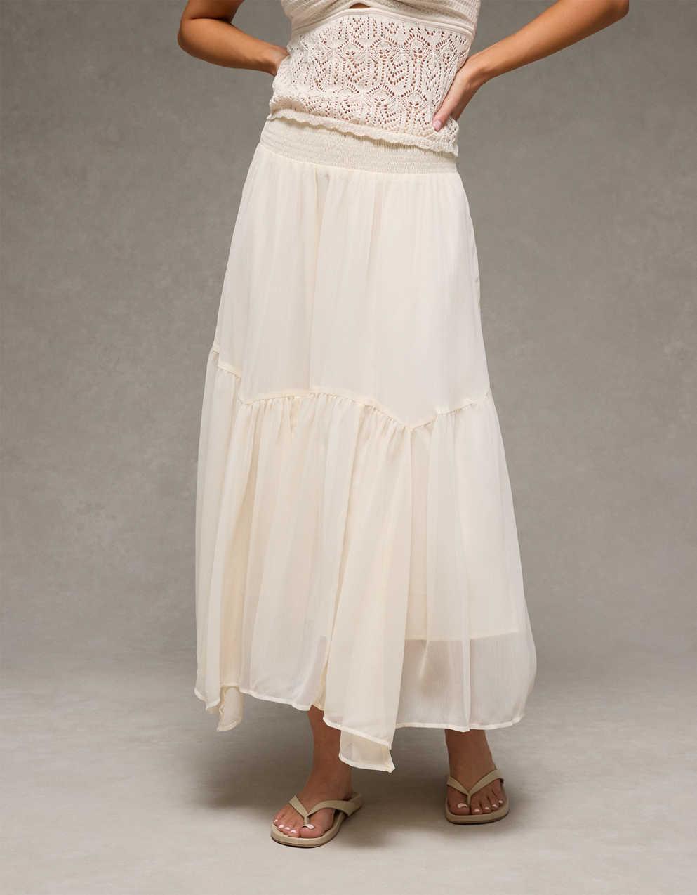AE Smocked Handkerchief Hem Maxi Skirt